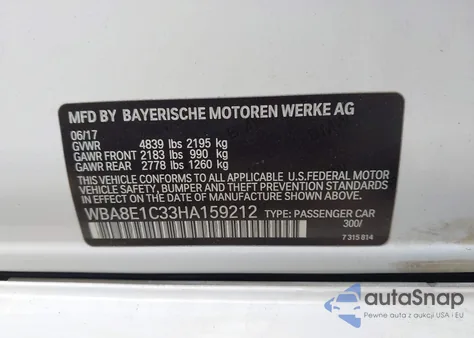 2017 BMW 330E Iperformance z USA, uszkodzony, nr VIN WBA8E1C33HA159212